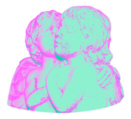 Obraz premium Cherub statue png green & pink, transparent background