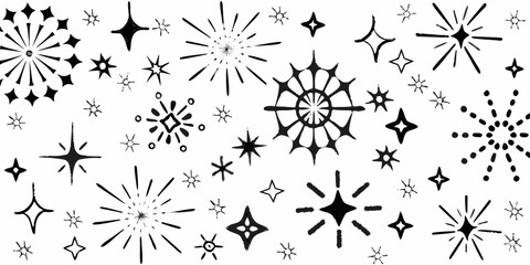 doodle stars and celestial sparkles in black and white line art pattern illustration vector space cosmic astronomy sky night magic © Mitali