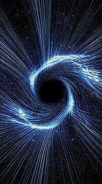 Abstract blue light vortex with glowing spiral energy lines in dark space