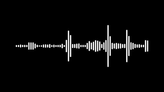 Realistic audio spectrum visualizer, white sound wave frequency on black screen, modern music bars animation, minimalist digital frequency equalizer for music production, podcast intro.4k video