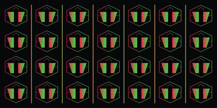 geometric glitch hexagon seamless pattern black red green vector background