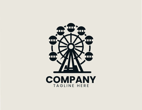 Minimal Ferris wheel amusement park black vector logo illustration style