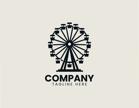 Minimal Ferris wheel amusement park black vector logo illustration style