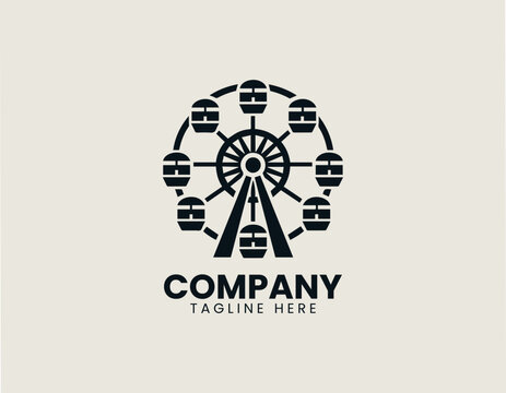 Minimal Ferris wheel amusement park black vector logo illustration style