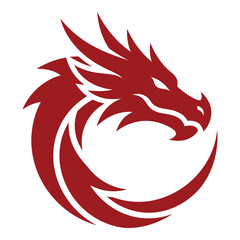 Red dragon head with spiky mane and curved body profile side view icon © JAWADUL