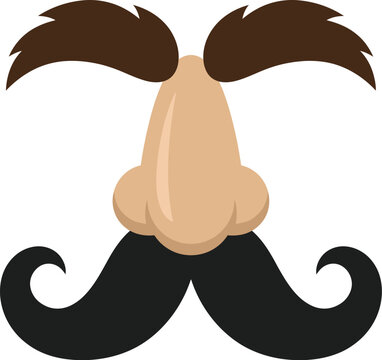 Funny face parts set with bushy brown eyebrows big nose and thick curly black mustache isolated icon for masquerade or photo props.