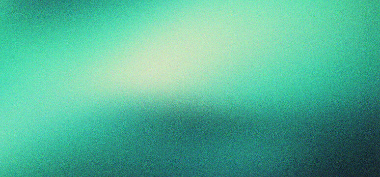 Teal grainy gradient background with soft light leaks. Emerald green textured backdrop for digital art and web design. Abstract turquoise noise texture for modern social media banner layouts.