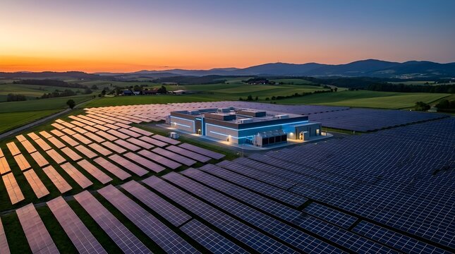Solar Farm Powering AI Data Center in Rural Landscape
