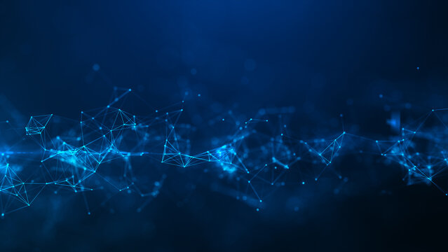 Abstract Digital Connection Network with Data Nodes, Artificial Intelligence Network Connection, Cloud Computing and Big Data Analytics, Internet Technology Communication Background, 3d rendering