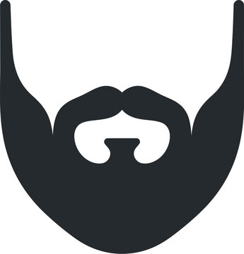 Dark gray beard with mustache graphic vector illustration, facial hair style, masculine grooming, full and thick.