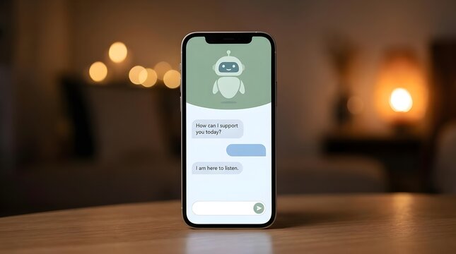 AI Mental Health Chatbot Interface Displayed on Phone Screen