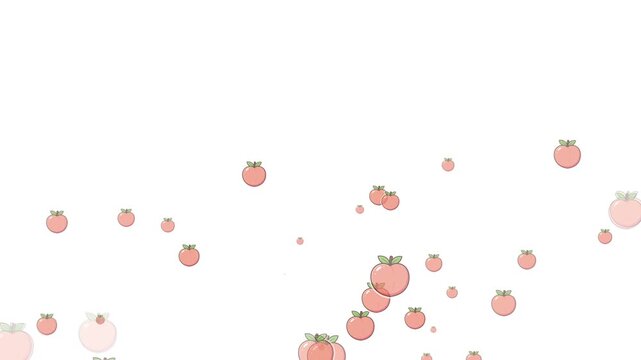 Animated design of peach icons exploding against a white background