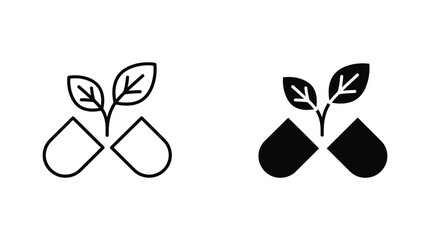 Naklejka premium Two water droplets with a small leaf sprouting between them shown in outline and solid