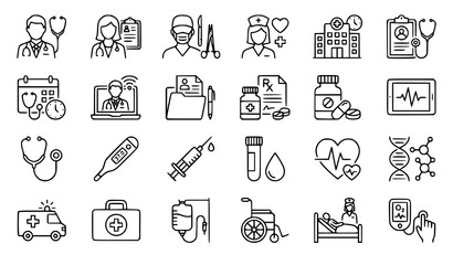Naklejka premium Minimal Doctor Medical Line Icon Collection for Healthcare Web Design