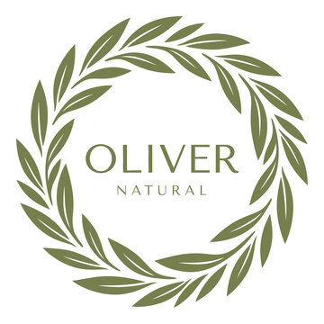 Oliver Natural logo with green leaf wreath and text on white background icon
