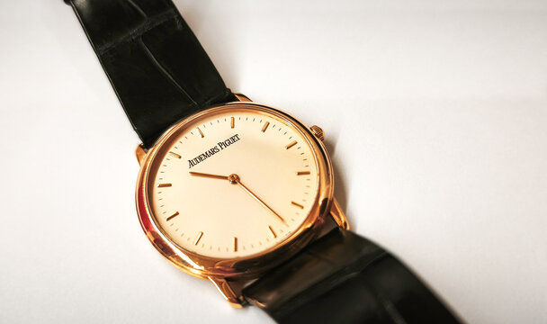 BANGKOK, THAILAND - JUNE 14 : Audemars Piguet vintage, Jules Audemars model 34 mm with 18k gold case, alligator strap, in Bangkok, Thailand, on June 14, 2026.