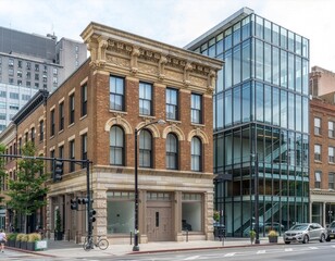 Fototapeta premium Historic building restoration with modern architectural preservation concept