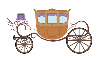 Obraz premium Illustration of a royal carriage, on a white background, viewed from the side, with an ornate design for childrens illustrations and themed projects