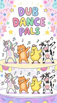 Cute Cartoon Characters Dancing Together