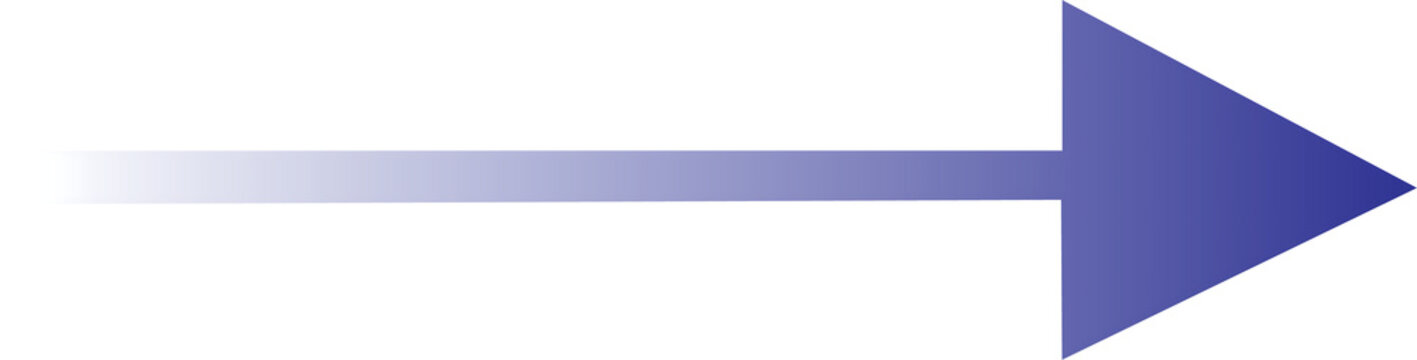 A single blue arrow pointing to the right with a soft fade effect on the left side isolated on transparent background