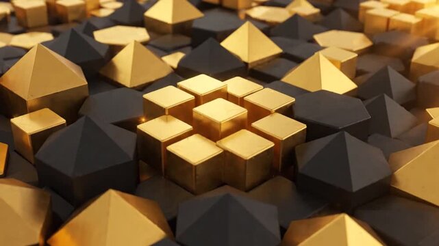 Abstract 3D Gold and Black Geometric Shapes Pattern