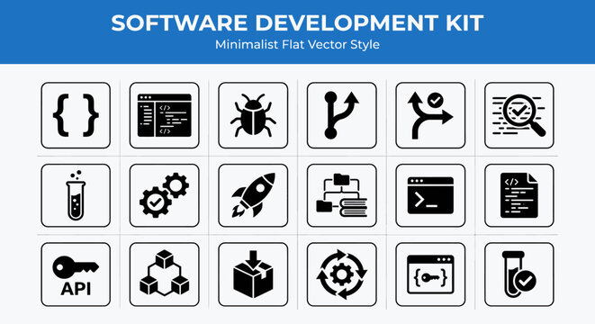 Software Development Kit SDK Icons Set - Minimalist Flat Vector Style