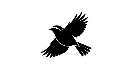 Fototapeta premium Black silhouette of a bird in flight against a white background