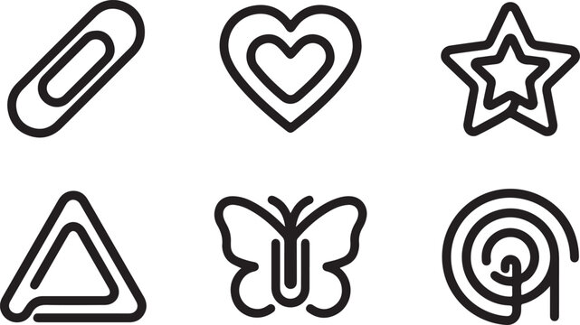 Simple black line icons set of six different shapes Vector
