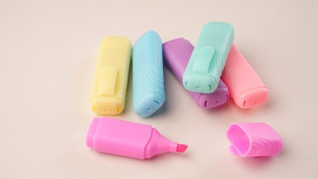 Pastel Highlighters Pens on White Background