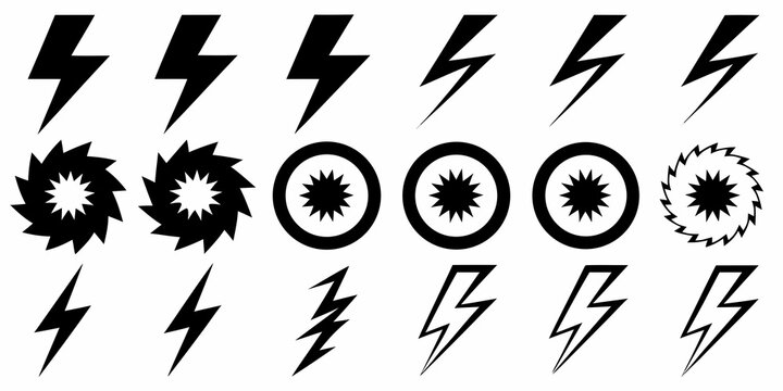 collection of vector lightning bolt symbols and electric spark icons symbol icon graphic black white background pattern design element thunder