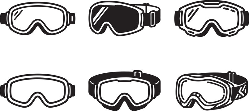 Six different ski goggles vector illustration set Vector