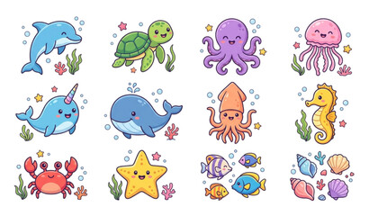 Cute Ocean Animals Cartoon Vector Collection for Kids © Ziten