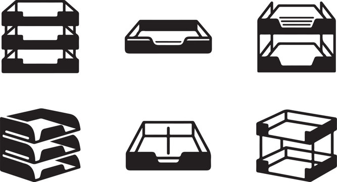 Modern flat pack wooden crates and trays illustration set Vector