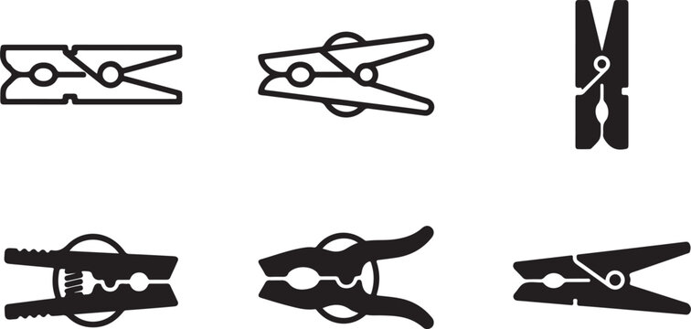 Six different types of clothespins and pegs vector illustration Vector