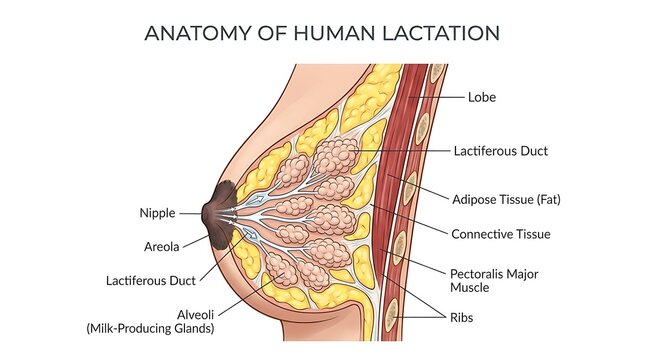 Anatomy of human lactation with labeled parts lactation lactiferous arteries