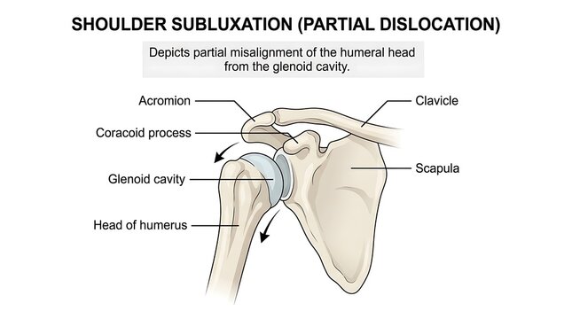 Shoulder subluxation partial dislocation medical diagram with medical illustrati