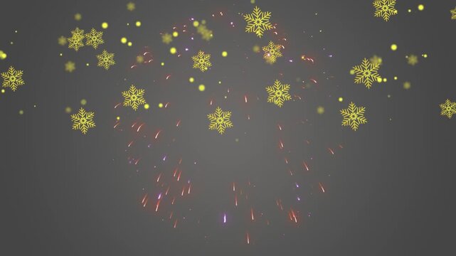 Golden snowflakes falling on grey background. Festive winter holiday motion graphic design.
