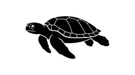 Fototapeta premium Black silhouette of a sea turtle swimming, isolated on white