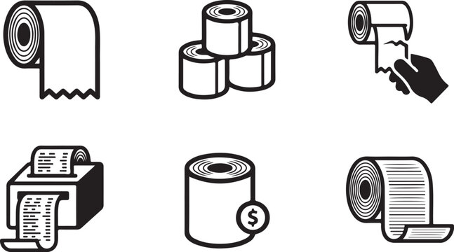 Six toilet paper icons showing different styles and uses Vector