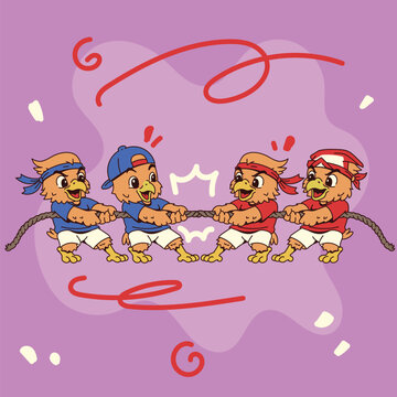 Cute Indonesia Independence Day Traditional Games Tug Of War Competition