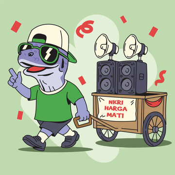 Cute Indonesia Independence Day Carnival Komodo Dragon Mascot Parade With a Sound System Collection