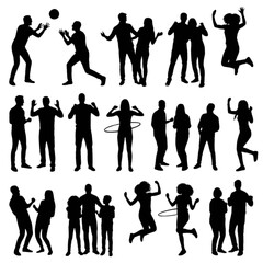 Obraz premium Set of diverse people icons dancing and socializing together isolated on transparent background, Vector