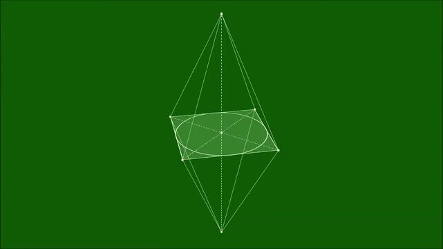Rotating 3D geometric wireframe octahedron on green screen, abstract math blueprint diamond shape loop with chroma key background for education and tech VFX