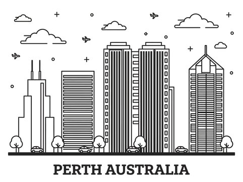 Perth Australia City Skyline Minimalist Line Art Vector Illustration