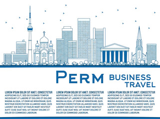 Fototapeta premium Perm Russia City Skyline Blue Outline Vector Template