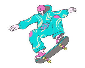Fototapeta premium Dynamic Character balancing on a skateboard mid-air, embodying the spirit of an extreme sport lifestyle, rendered in a modern and vibrant flat illustration style