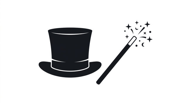 Magician top hat and magic wand vector illustration
