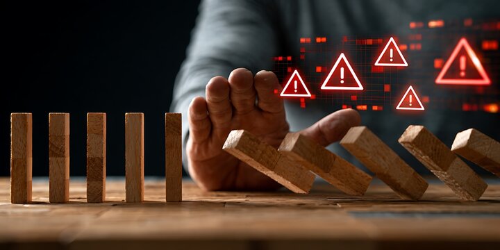 A conceptual risk control graphic illustrating crisis prevention, operational stability, strategic protection, problem interception, and safeguarding organizational processes from disruptions