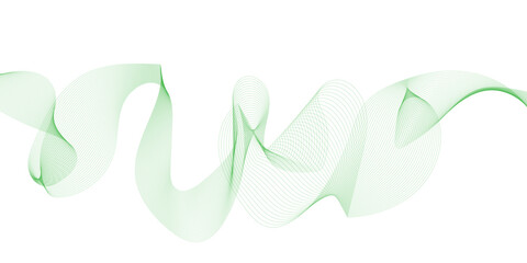 Obraz premium Thin wavy line abstract background. Wavy line horizontal divider outline minimalist background. Abstract green lines wave curve motion on white background. Vector Illustration.