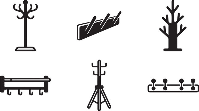 Flat pack coat rack and tree icons set Vector